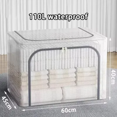 66/110L Transparent Clothes Storage box Organizer Waterproof Large Folding Storage Box Breathable Folding Clothes Locker Steel Locker Waterproof Oxford Cloth Material Dustproof and Moisture-proof Wardrobe Storage Box#cd023