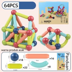 【Ready Stock】64Pcs Mainan Magnet Stick Balls Anak Dengan Kotak Magnetic Building Blocks Edukasi Mainan Susun Puzzle Kreatifitas Toys and Sensory Toys