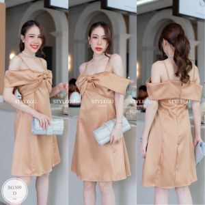 ML309 เดรสสายเดี่ยว ปาดไหล่ อกแต่งโบว์ด้านหน้า ใส่ออกงาน ร่วมงานแต่ง เพื่อนเจ้าสาว ใส่ดินเนอร์ ใส่ออกงานกินขาดแน่นอนค่ะ