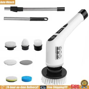 [Auto Vktech] Electric Spin Scrubber Electric Spinning Brush Rechargeable Cordless Cleaning Brush Detachable Handle Electric Washing Up Brush for Car Sink Tubs