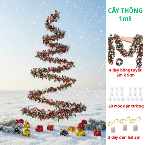 Combo Dây Chồn Kèm Phụ kiện trang trí + Đèn Led + Móc Dán Tường Decor Trang Trí Cây Thông Noel Giáng Sinh Đơn Giản Y ẢNH