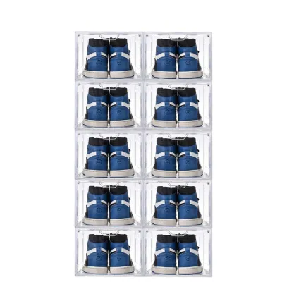 【ซื้อ 6 แถม 4】กล่องใส่รองเท้า พลาสติกแข็งใส วัสดุอะคริลิก กล่องรองเท้า สามารถซ้อนได้หลายชั้น ฝาเปิดด้านหน้า