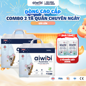 [Combo 2] Tã/Bỉm Quần Cao Cấp Aiwibi Light Feather Cho Bé Siêu Thấm Hút Chống Tràn - Gói Lớn M/L/XL/XXL/XXXL/XXXXL