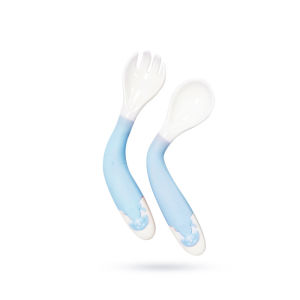 2pcs(1 Set) Bendable Self-feeding Heat Resistant BPA-Free Kids Baby Spoon & Fork Utensil Set with Case