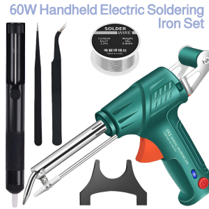 60W Electric Handheld Soldering Iron Set Welding Repair Tool Set【30g Tin Wire + Curved Tweezers + Pointed Tweezers + Desoldering Tool】