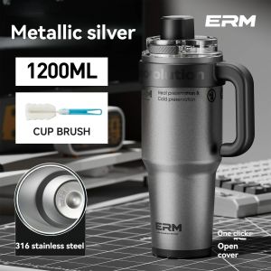 2026 1200ML Extra Large Ceramic Tumbler Drinkware Stainless Steel Water Bottle Insulated Vacuum Flask Straw & Handle Leakproof