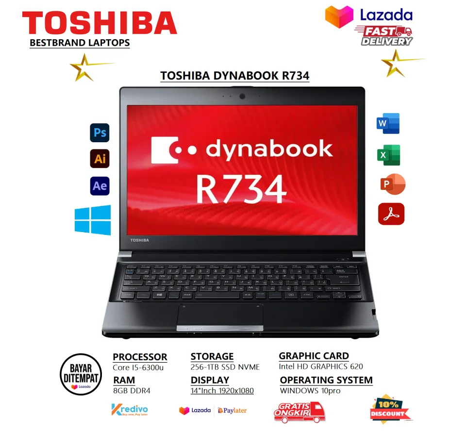 LAPTOP TOSHIBA DYNABOOK R734 CORE i5 6TH RAM 8GB/512GB SSD