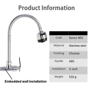 Kitchen Faucet Double Flexible Sink Tap Wall Mounted Basin Water Tap Kitchen Faucet Flexible Wall Stainless Steel