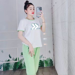 [Bigsize 45kg-85kg] Đồ bộ nữ mặc nhà đồ bộ ngủ bigsize 45-85kg đẹp thể thao trung niên đi chơi mùa hè Set đồ bộ nữ ngố quần lửng thun cotton co giãn dễ thương big size sang trọng  AD07 ESHOP