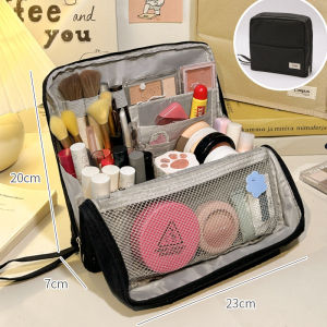 Waterproof PU Leather Makeup Bag with Mirror Stand Up Cosmetic Organizer Travel Toiletry Pencil Case