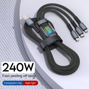 1M/2M Super Fast Charger USB Data Cable 6A Android Micro V8 /Type-C / iOS 3 in 1 Charging Cable Nylon Braided Thick