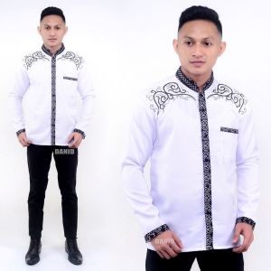 Baju Koko Muslim Pria Dewasa Lengan Panjang Katun Bordir Kombinasi Batik Pekalongan Motif RAMA Terbaru - Kurta Pendek