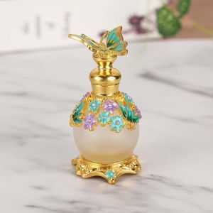 CENPAI ขวดน้ำหอมโลหะสไตล์อาหรับ15มล.ขวดน้ำหอมเปล่าเติมได้ขวดน้ำหอมกลิ่นผีเสื้อสีทองสไตล์ Arab Apped