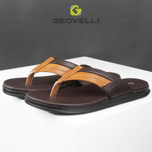 Gvl Geovelli Sandal Pria Kekinian Sendal Selop Jepit Kulit Kualitas Lokal Premium - G1983 Coklat Tan