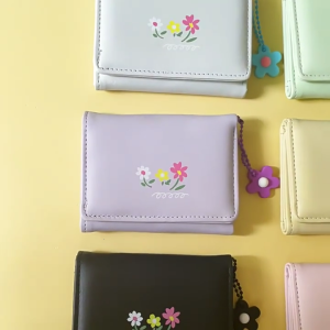 Floral Print Wallets for Women Girls PU Leather Purse Trifold Wallet Bags Holder Lovely Change Purse