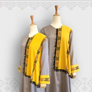 Minea gamis tenun kombinasi katun linen Atiyah