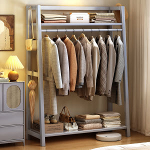 UrbanSpace SG- Integrated floor-standing bedside table with bedroom clothes rack solid wood Nordic minimalist clothes rack home use with coat rack and modern drawers RKMO