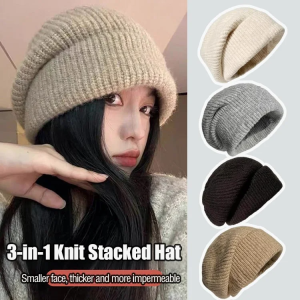 Womens knitted winter hat with big head circumference ear protection