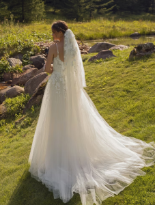 Square Neck Stunning A-Line Boho Tull Wedding Dress With Thin Spaghetti Straps Romantic Flower Lace Bridal Gown Modern Bride Wedding Dress