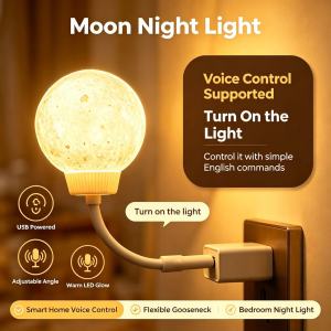 LED Night Light Smart Voice Control Moon Lamp Eye Protection Indoor Bedside Childrens Room Lighting USB Voice Control Night Light
