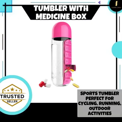 Best Seller TUMBLER WITH MEDICINE BOX | RANDOM COLOR | Water Bottle With Medicine Holder | Sports Tumbler Perfect For Cycling Running Outdoor Activities | Everyday Use Bottle With Medicine Holder | Water Bottle with Medicine Pill Storage Box Combination