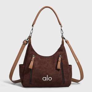 Dual Side Zipper Suede Hobo Yoga Tote Bag ALO Six Vintage Earth Tone Soft PU Adjustable Leather Shoulder Strap Large Capacity Autumn Workout Daily Commute Bag