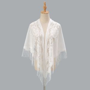 BESTOUR Elegant Wrap Tulle Shawl Cloak Women Shawl Evening Prom Cape Wedding Bridal Shawl With Tassel