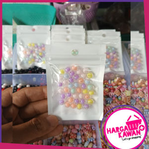 Mote Manik manik Pembuat Kalung Gelang dan cincin Bentuk Bulat warna Pastel Ukuran 8 mm