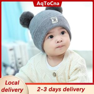 [COD] AqToCna Ship within 24 hours Winter Children Warm Baby Knitted Hats With Pom Pom Kids Knit Beanie Hats Solid Color Infant Hat For Boys Girls