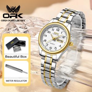 OPK Watch For Women Waterproof Original Quartz Korean Womens Casual Watches Stainless Luminous Date Gold Ladies Wristwatch 8110