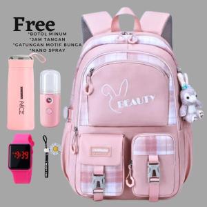 BEAUTY - Tas Ransel Sekolah Perempuan BANYAAK BONUS Backpack Fashion Anak Perempuan 4in1 BISA COD