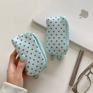 SFJHF In Túi đựng mỹ phẩm chấm bi Xanh bạc hà Nhỏ Hộp đựng đồ trang điểm dành cho phụ nữ. Bảo vệ Di động Túi đựng tai nghe. Sử dụng khi đi du lịch