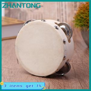 ZHANTONG 4 Inch Hand Held Tambourine With Metal Single Row Jingles Sheepskin Drum Skin Wooden Tambourines Entertainment Musical Toy