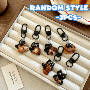 3Pcs Cute Coffee Shop Cat Keychains Cartoon Animal Bag Charms Pendant Accessories for Backpack Handbag Decor Gift