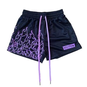 Mens Black Street Style Flyah Shorts Flame Printed Basketball Mesh Shorts for Men and Women Summer Beach Kill Crew Drift Sport Short Pants Purple Black Green Blue White