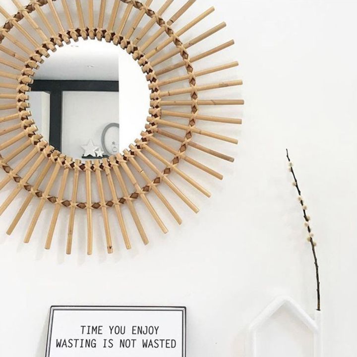 Rattan Sunburst Wall Decor Rustic Handwoven Art Decoration Round Makeup