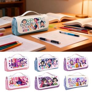 VMCTRD Rumi Mira Zoey Kpop Demon Hunter Pencil Case Multifunctional Large Capacity Cartoon Pen Bag Durable Polyester Stationery Bag for Students