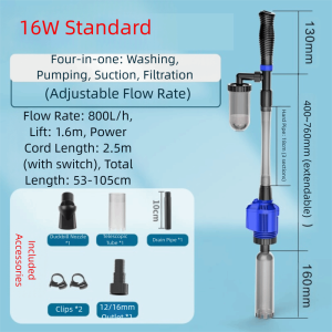 COOLSOO Strong Suction Electric Aquarium Cleaner Multi-Function 16/20W Automatic Fish Tank Cleaner Non slip Gravel Extractor Water Change Vacuum