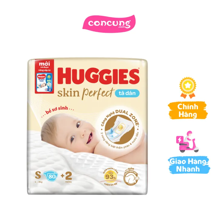 Tã dán sơ sinh Huggies Skin Perfect (S, 4-8kg, 80 miếng)