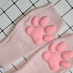 Cross-border hot 3d 3D Silicone Cat Paw Pads Cute Plush Knitted Fingerless Gloves Wholesale