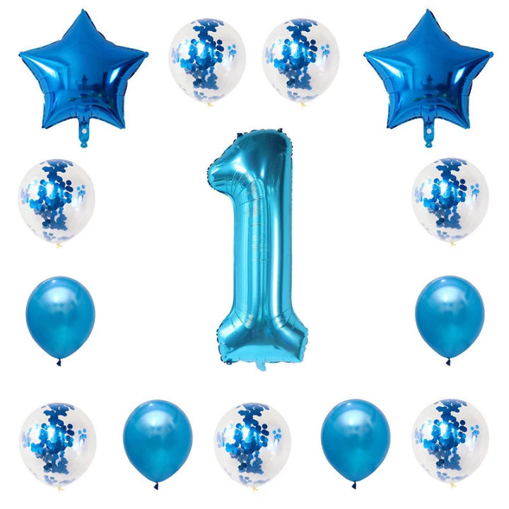 32inch Boy’s Happy Birthday Party Blue Theme Backdrop Numbers Foil