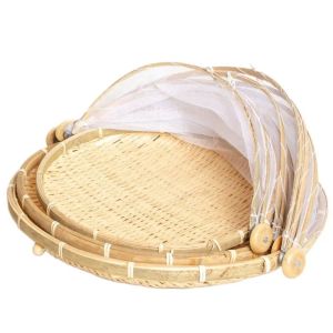 กระด้งมุ้งไม้ไผ่สาน ครอบอาหาร กันแมลงหวี่แมลงวัน ทรงสี่เหลี่ยมและวงกลม ฝาชี ส่งฟรี Handmade(HP302)