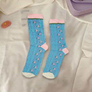 ZALINDO Casual Women Socks  Kaos Kaki Panjang Wanita Kaos Kaki Katun Kaos Kaki Style Korea Kaos Kaki Motif Bunga