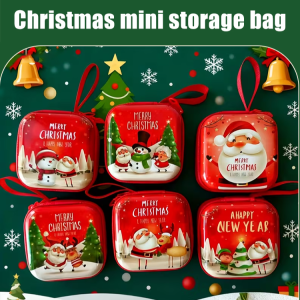 Christmas Zero Wallet Zipper Tinplate Coin Holder Pendant Round Square Mini Coin Pocket Christmas Zipper Tinplate