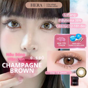 Lens Hera Nâu Bóng Viền Đen 0 - 6 Độ CHAMPAGNE BROWN Nhập Khẩu Hàn Quốc Kính Áp Tròng Cận 6 Tháng