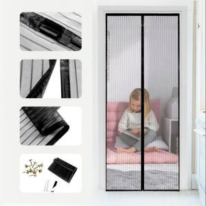 3pcs【Special sale】magnetic curtain 210x90CM magnetic net window curtain automatic closing mosquito net summer home living room magnetic net curtain black summer breathable door curtain punch-free bedroom design