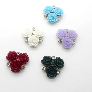 [Free Shipping]New Resin Rose Flower Alloy Accessories For DIY Headwear Flower Trays With Diamonds Flat-Bottomed Decorative Parts And Sandal Decorations