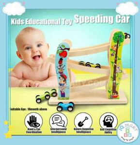 IQ Mart Mainan Kereta Meluncur Wooden Car with 4 Tier Sliding Tracks Baby Infant Toddler Montessori Interactive Toys