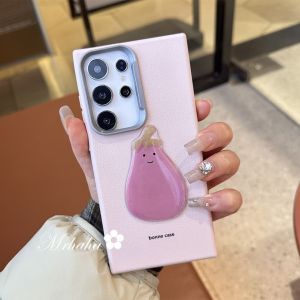 MrHaHa Leather Case For OPPO A3s A7 A31 A5 A92 A53 A95 A94 A93 A16k A15 A17 A38 A57 A98 A76 A38 A58 A79 A78 A60 A3X Reno 5 10 11 4G 5G 3D Cartoon Cute Purple Eggplant With Chain Colorful Simple Retro Style Phone Cases TPU Soft Protective Cover