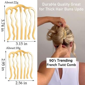 7 Pcs Metal Hair Fork French Twist Comb for Updo Bun U Shape Hair Pin Hair Clips Combs for Women Hair Accessories (Gold)